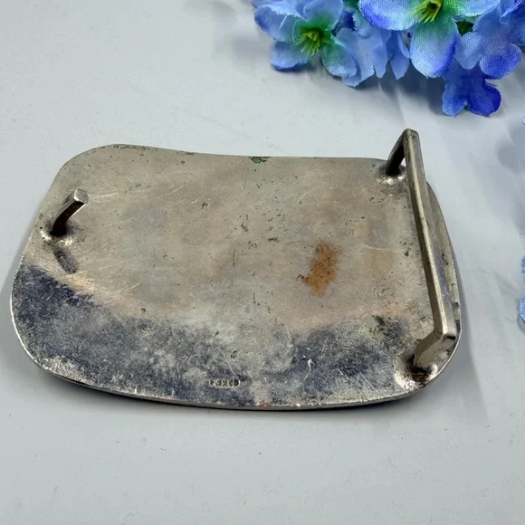 Taxco Signed Turquoise Stone Chip Vintage Belt Buckle - Picture 7 of 10
